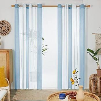 Deconovo Cortinas Habitacion Juventil, Decorativas Visillos de Diseño Moderno Salon Dormitorio Matrimonio, con Ojales, 140x240cm, Azul Claro, 2 Piezas