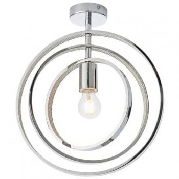 Plafón LED integrado Merola 1 bombilla, aleación de acero, aluminio y acrílico, placa de cromo, acrílico facetado transparente, lámpara de techo semiempotrada esférica LED de cristal de