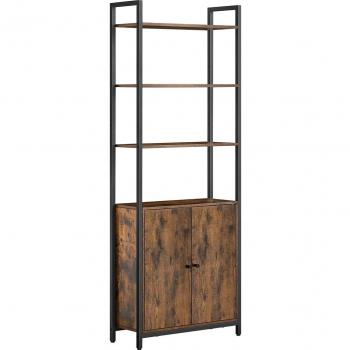 Estantería con 6 Estantes y Armario Inferior con 2 Puertas, Estructura de Acero y Estantes Ajustables, Dimensiones 24x60x159.5 cm, Colores Marrón Rústico