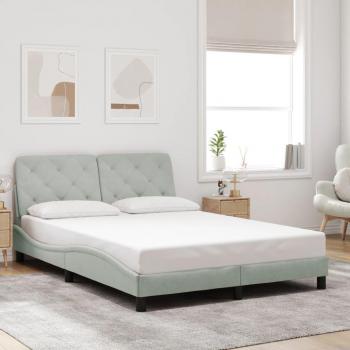 Cama solar sin colchón de terciopelo gris claro 140x200 cm con estructura de cama y cabecero en terciopelo gris claro 140x190 cm