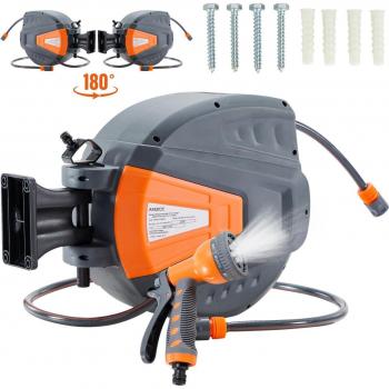 Carrete de Manguera de Jardín Automático Arebos 20 m Naranja 180° Giratorio