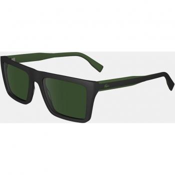 Lacoste L6009S Rectangular Injected Sunglasses - Matte Black Frame with Solid Green Lens