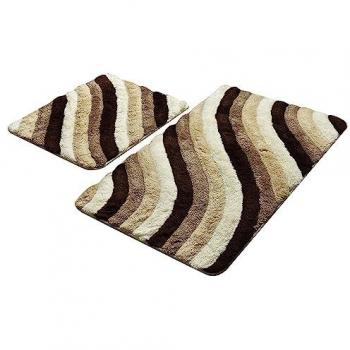 Wellhome - Set de Alfombras de Baño 2 Piezas Tonos Marrones - ACRÍLICO | Antibacteriano | Antideslizante