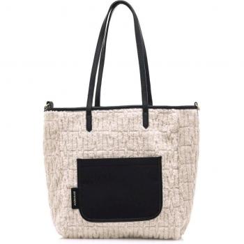 Bolso de Hombro Mariamare Rever en Pelo Blanco con Detalle de Bolsillo Negro y Textura Borrego