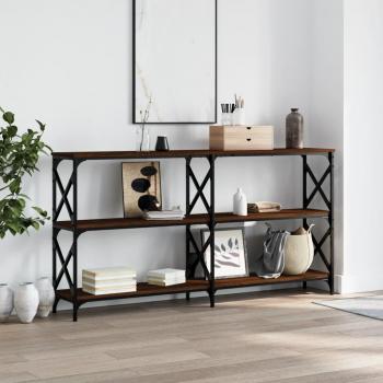 Mesa consola de madera multicapa en color roble marrón, dimensiones 156x28x80,5 cm