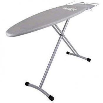 HAEGER HOME STRONG PRO - Tabla de Planchar con altura ajustable ininterrumpida hasta 94 cm, descanso para hierro dibujado también para los generadores de vapor, Gris Metalizado 124 x 40 cm