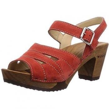 Woody Simone - zuecos de cuero mujer, color rojo, talla 37