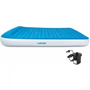 Lunvon Esterillas Inflables - Cama de Aire Inflable con Válvula Eléctrica Incorporada, Colchón Hinchable de Aire para 2 Personas, Garantía de 2 Años, 205 x 157cm x 25cm, Azul