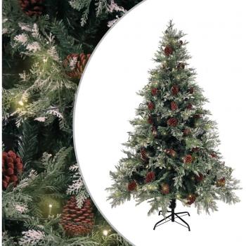 Árbol de Navidad con luces y piñas 150 cm PVC y PE verde y blanco