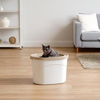 Bandeja de arena para gatos Iris Ohyama con tapa perforada, pala incluida, entrada superior, tamaño grande (53 x 39 x 56.9 cm), apta para gatos de hasta 7 kg, fácil de limpiar,