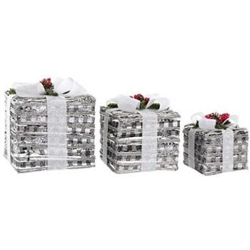 Juego de Cajas Decorativas DKD Home Decor LED Blanco Rojo Verde Plateado Metal Nevado 25 x 25 x 29 cm (3 Piezas)