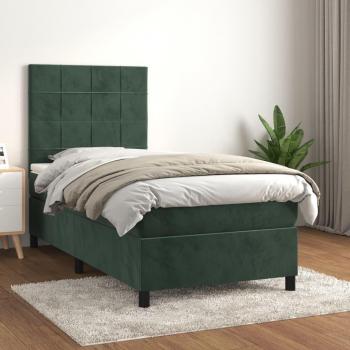Cama box spring suave con colchón de terciopelo verde oscuro 80x200 cm