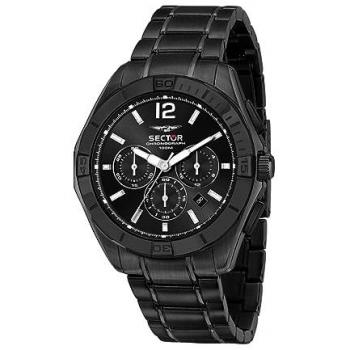 Reloj Hombre Sector R3273636002 Negro, esfera negra, correa de acero inoxidable, resistencia al agua 100 metros, cronógrafo, fecha en la esfera