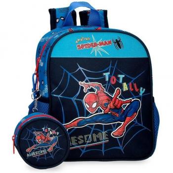 Mochila Infantil Spiderman Totally Awesome 25 cm Azul con Porta Chupete de Poliéster
