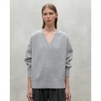 Jersey de Mujer Ecoalf Azalea Gris Claro Melange - Sostenible, Manga Larga, Lana Reciclada, Hombros Caídos y Aberturas Laterales