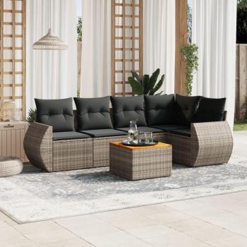 6-Piece Grey Poly Rattan Garden Sofa Set with Cushions