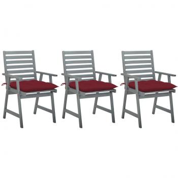 Sillas comedor de jardín 3 uds madera maciza acacia y cojines gris Día y Noche