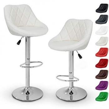Set de 2 Taburetes de Bar Giratorios y Regulables en Altura, Tapizado Confortable, Acabado Cromado, Disponibles en 11 Colores