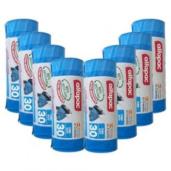Bolsas de basura Alfapac 80% reciclado, 8 rollos de 15 bolsas (120 bolsas), 30L autocierre, cubo alto, ultra resistentes, triple capa, antigoteo
