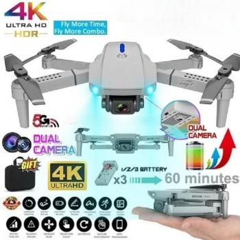 Dron Mini E88 RC 4K con Cámara Doble, Posicionamiento por Flujo Óptico, WiFi FPV y Plegable - Juguete Selfie con 1 Batería