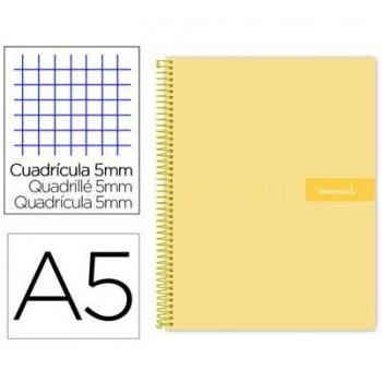 Cuaderno espiral Liderpapel A5 micro crafty tapa forrada 120h 90 gr cuadro 5mm color amarillo