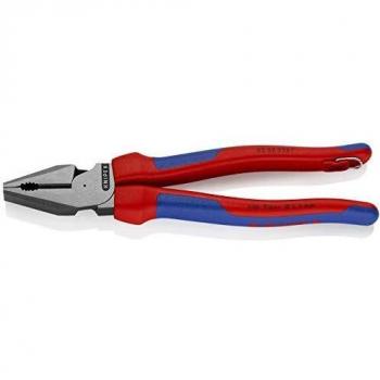 KNIPEX 02 02 225 T Alicate universal para trabajos pesados negro atramentado con fundas en dos componentes, con anilla de fijación integrada para colocar un dispositivo de protección anticaídas 225 mm