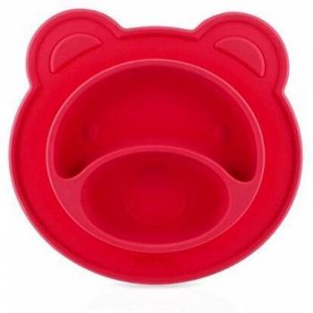 Nuby ID92958RED - Plato silicona base adherente osito