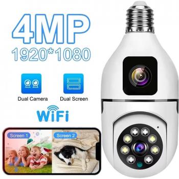 Cámara de Bulbo E27 4MP con Doble Lente, APP V380, WiFi 1080P, Visión Nocturna, PTZ 360°, Seguimiento Humano, Monitor de Seguridad CCTV, Conversación