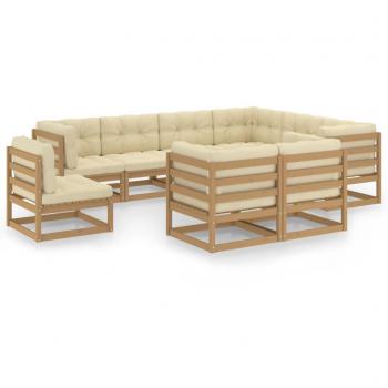 Set de muebles de jardín 9 piezas con cojines en color marrón miel y fabricado en madera de pino.