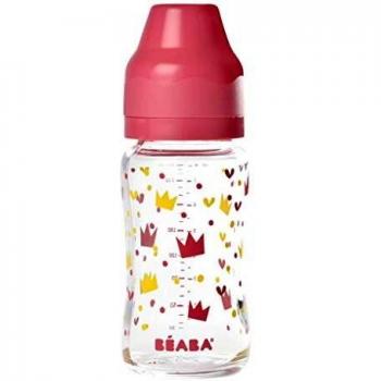 Béaba - Biberón de vidrio 240 ml, amarillo y rosa