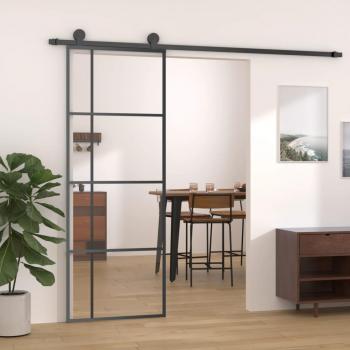 vidaXL Black ESG Glass and Aluminium Sliding Door 76x205 cm