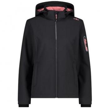 Chaqueta Softshell para Mujer CMP con Capucha Extraíble, Color Negro y Gris