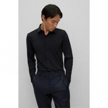 Camisa Casual HUGO Kenno Negra para Hombre, Manga Larga, Poliamida, Talla 37