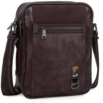 Lois - 96626 Bolso Bandolera Hombre Porta iPad o Tablet. Bolsa de Mensajero al Hombro. Cierre con Cremallera. Múltiples Compartimentos. Piel sintética Polipiel, Color Marron