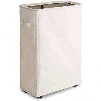 WOWLIVE Cesto para la Colada Plegable Cesta para Ropa Pequeña Cesta de Lavandería Delgada Canasta para Ropa Sucia Impermeabilización Contenedore para la Colada Estrecha con Ruedas - 44L,Beige