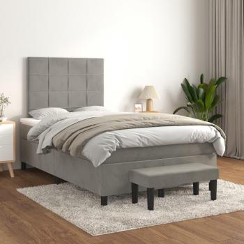 Cama box spring de muelles con colchón de terciopelo gris claro 120x200 cm