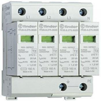 Parafoudre Finder 7P.25.8.275.1020, Protección contra sobretensiones 20 kA, Tipo 2 para redes trifásicas TN-S