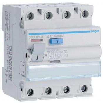 Interruptor Diferencial Hager 4P 25A 30mA Tipo AC CDC425M