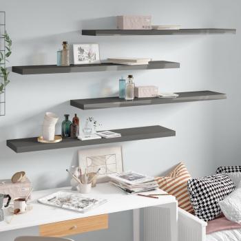 vidaXL Floating Wall Shelves 4 pcs High Gloss Grey 120x23.5x3.8 cm MDF