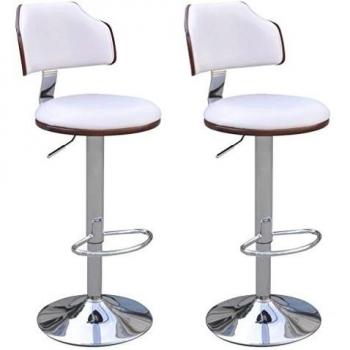 vidaXL Taburetes de Cuero Artificial Blanco Espalda Madera sin reposabrazos 2 Piezas