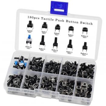 Aussel 10 Valores 180 Piezas Botón pulsador táctil Micro Momentary Tact Assortment Kit