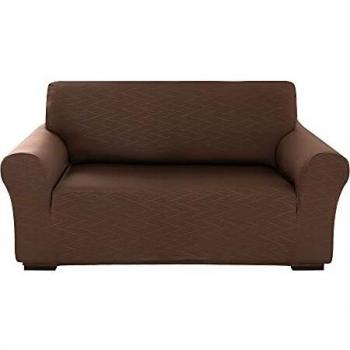Amazon Brand - Umi Fundas para Sofa 2 Piezas Funda Sofa Moderna Protectora Elasticas Ajustable Suave con Patrón de Onda Chocolate