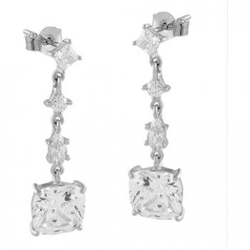 Pendientes Itemporality largos de plata con circonita blanca cuadrada