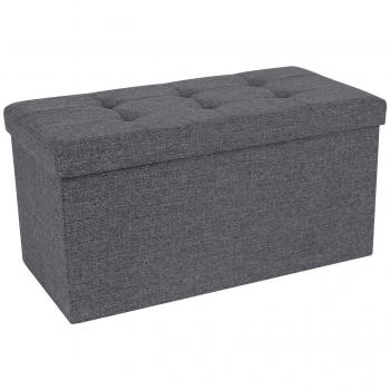 Baúl de Almacenaje Plegable y Taburete Reposapiés, Soporta hasta 300 kg, 76 x 38 x 38 cm, Color Gris Oscuro