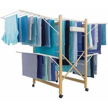 Secador de Ropa Deluxe Diseño Imitación Madera Plegable y Extensible