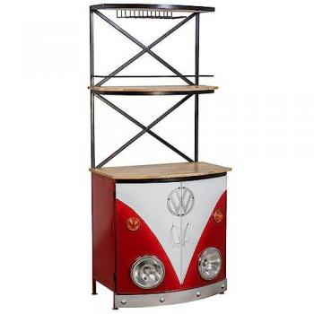 Estantería Botellero Furgoneta Vintage de Madera y Metal Roja 75x60x180 cm con Acabado Artesanal y Luz