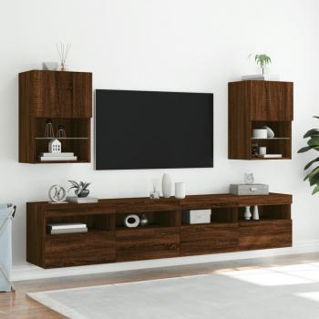 Mueble TV con luces LED 2 piezas Roble marrón 40,5x30x60 cm