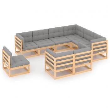 9-Piece Solid Pine Garden Lounge Set with Cushions