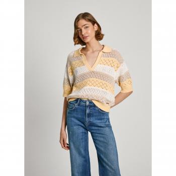 Pepe Jeans - Jersey de mujer con cuello polo y detalles calados, Top con rayas PL702168-844