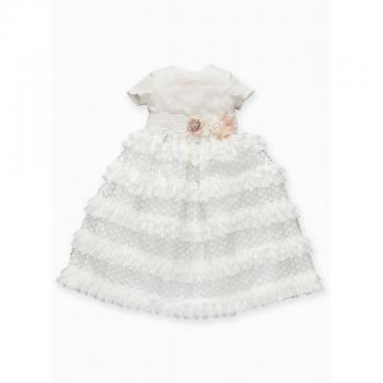 Vestido de comunión con volantes fantasía y puntilla en cintura